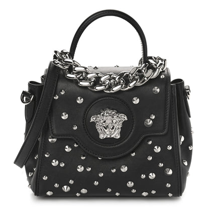 Versace Grained Calfskin Spiked Small La Medusa Top Handle Bag Black 1 of 8