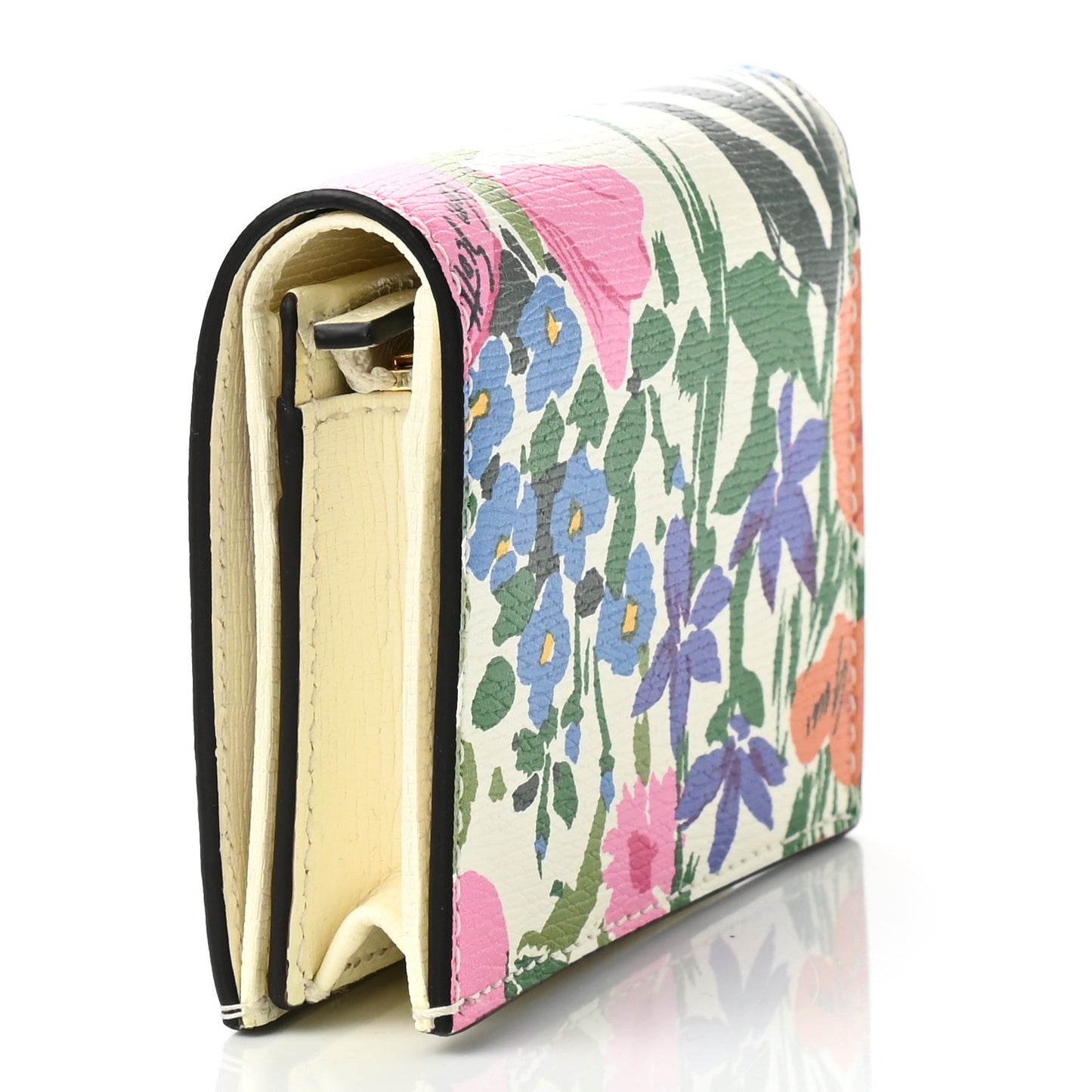 X KEN SCOTT New Shangai Calfskin Jardin D'Avril Floral Print Horsebit 1955 Card Case Wallet