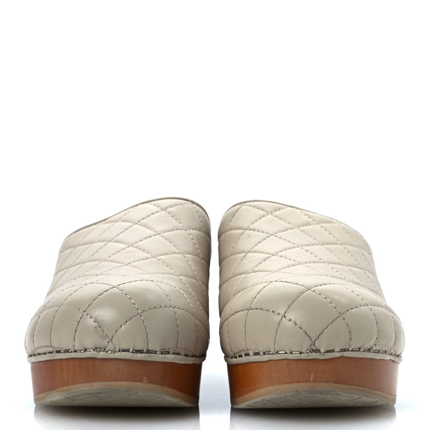 Lambskin Quilted CC Clogs 38 Beige