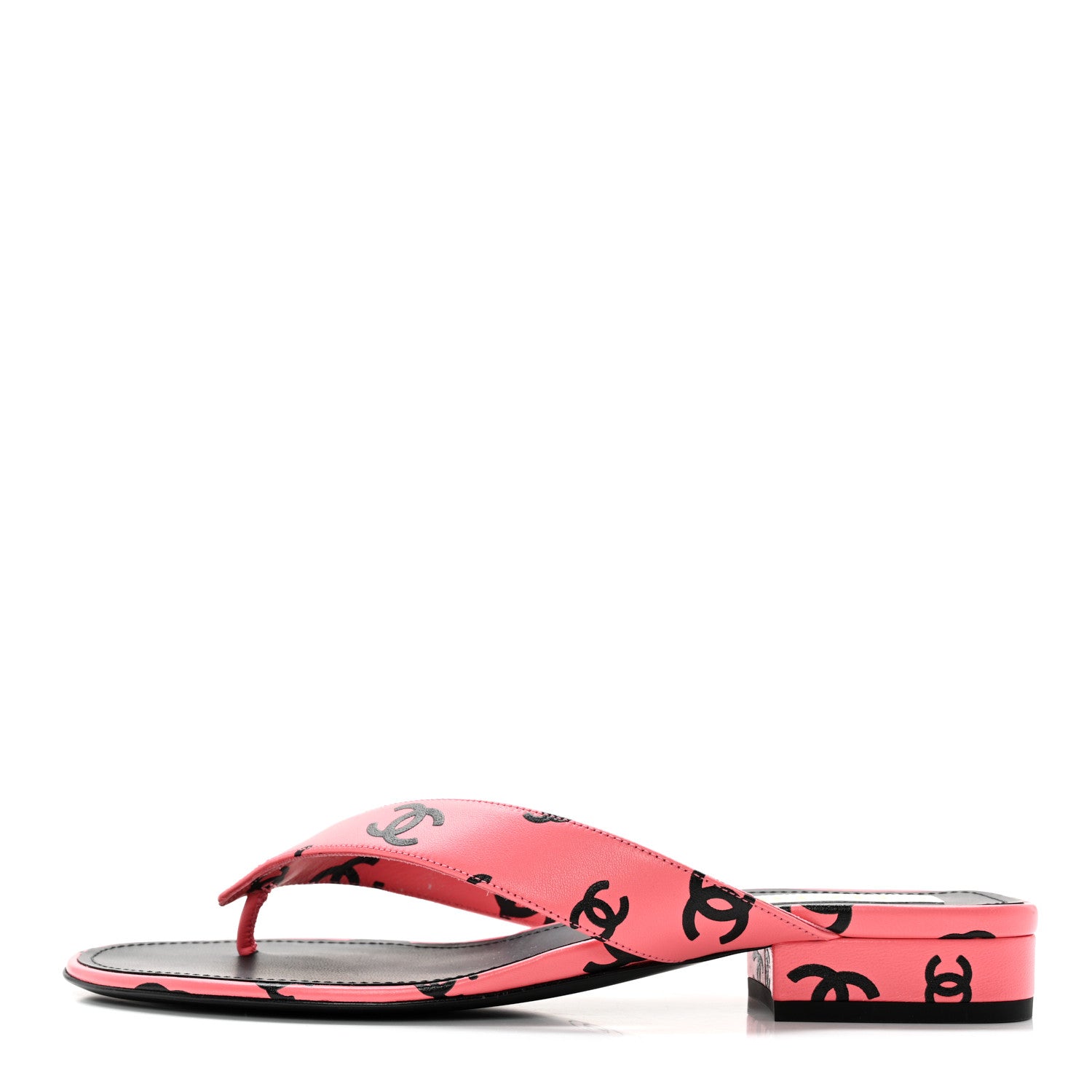 Chanel Lambskin Printed CC Thong Sandals 40 Pink Black 1 of 10