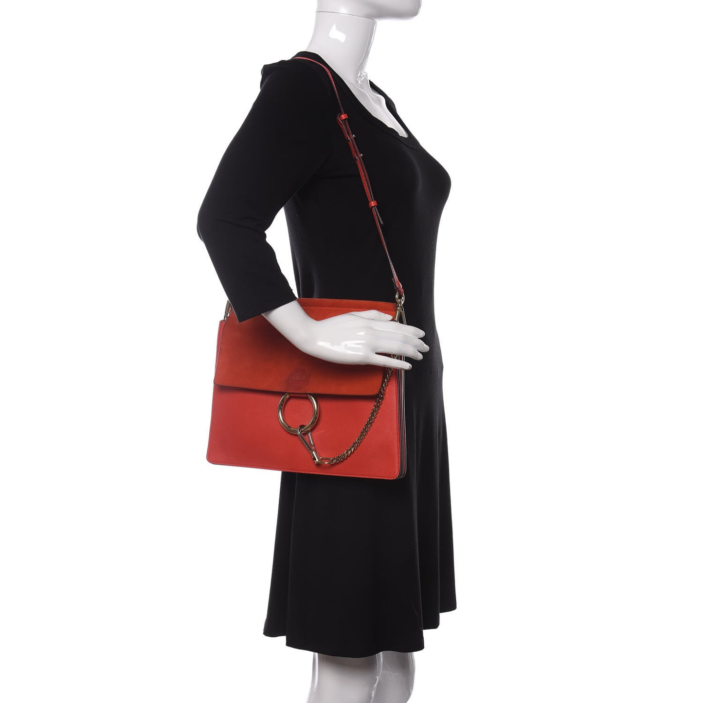Calfskin Suede Medium Faye Shoulder Bag Sepia Red