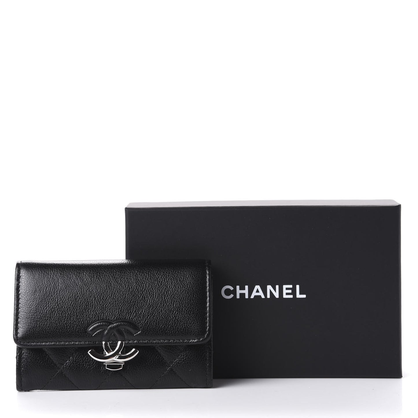 Caviar Quilted CC Box Flap Card Holder Black