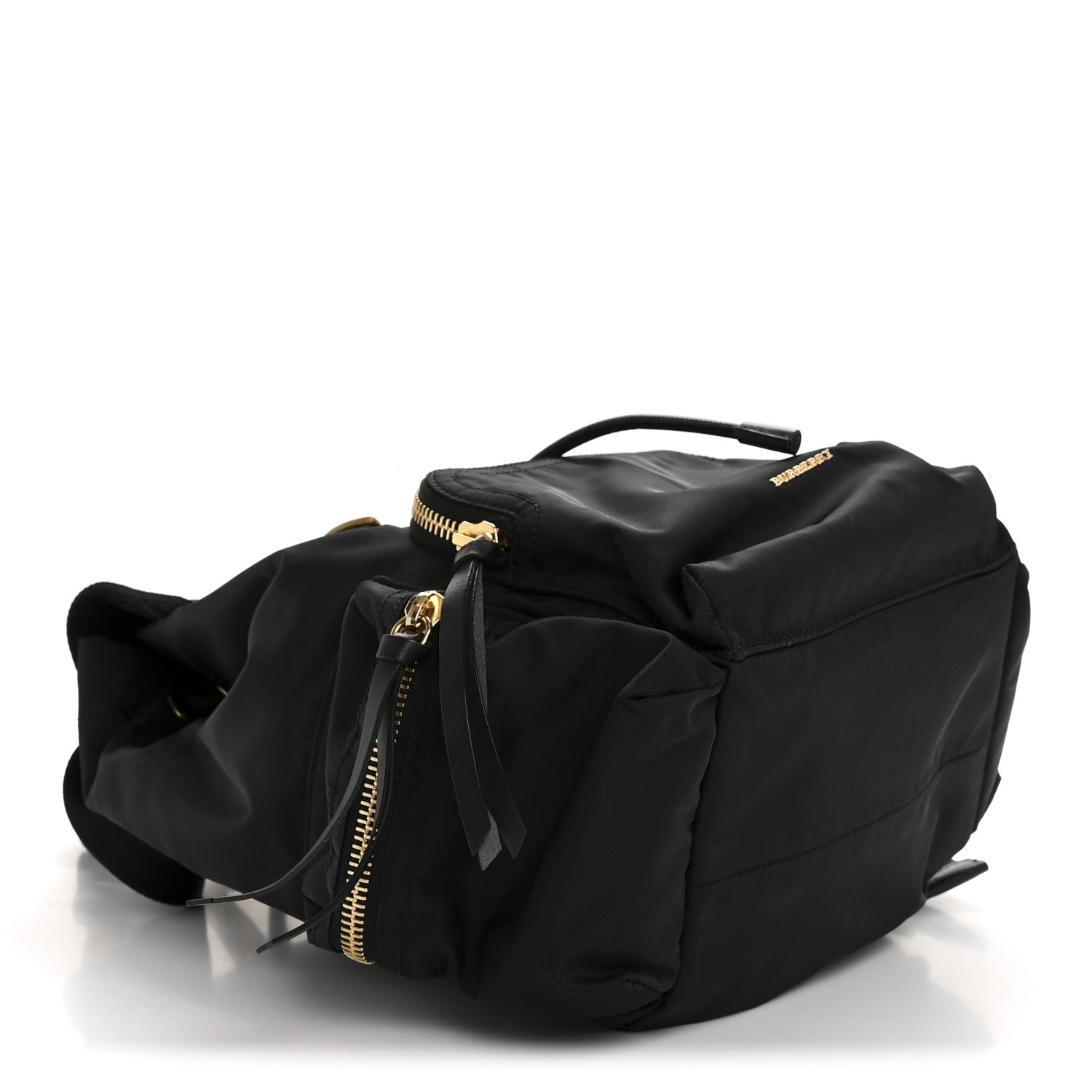 burberry leather-trimmed nylon backpack Burberry Nylon Medium Rucksack Runway Backpack Black Gold 1769227 – FASHIONPHILE