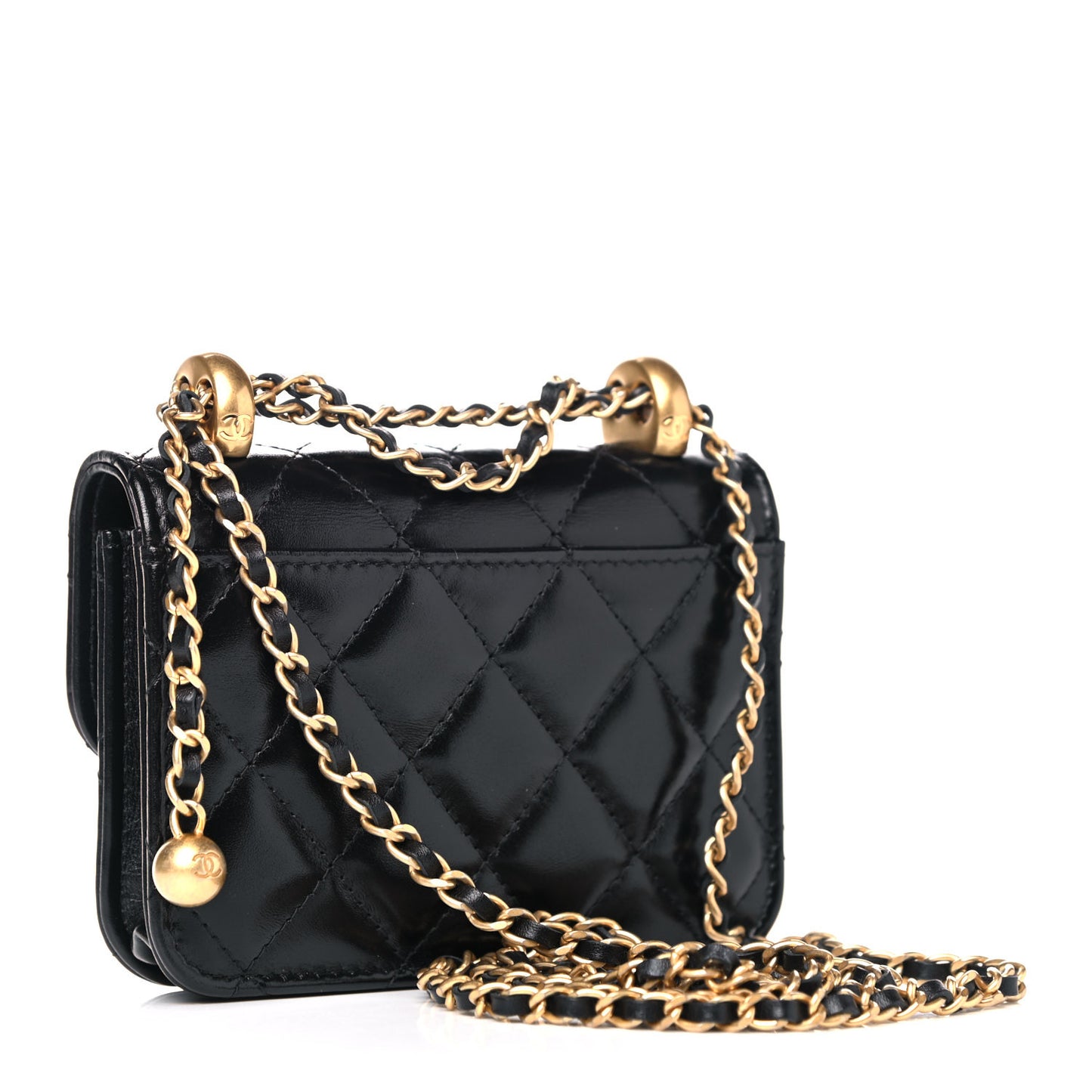 Calfskin Quilted Perfect Fit Coin Purse With Chain Black