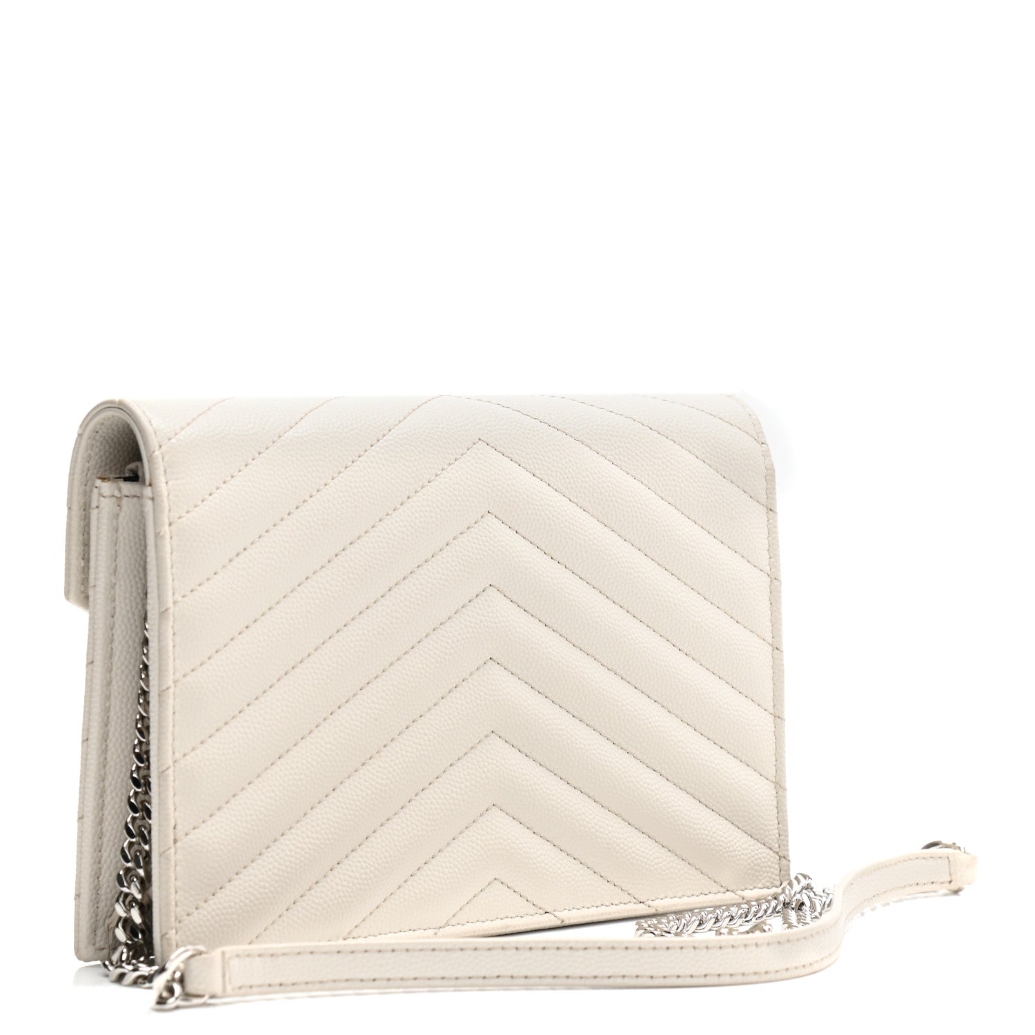 Saint Laurent Grain De Poudre Matelasse Chevron Monogram Envelope Chain Wallet Optical White 3 of 16
