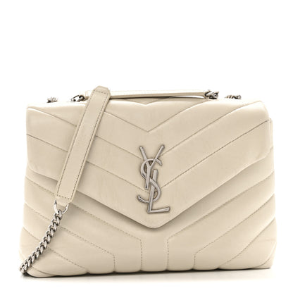 Saint Laurent Calfskin Y Quilted Monogram Small Loulou Chain Satchel Ivory 1 of 14