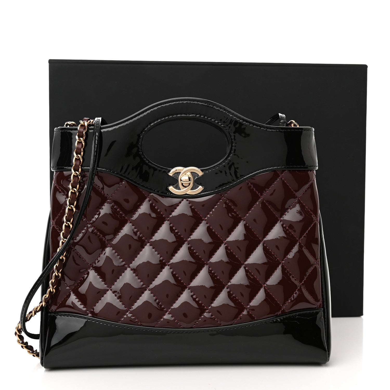 Chanel Patent Calfskin Quilted Mini 31 Shopping Bag Burgundy Black 11 of 11