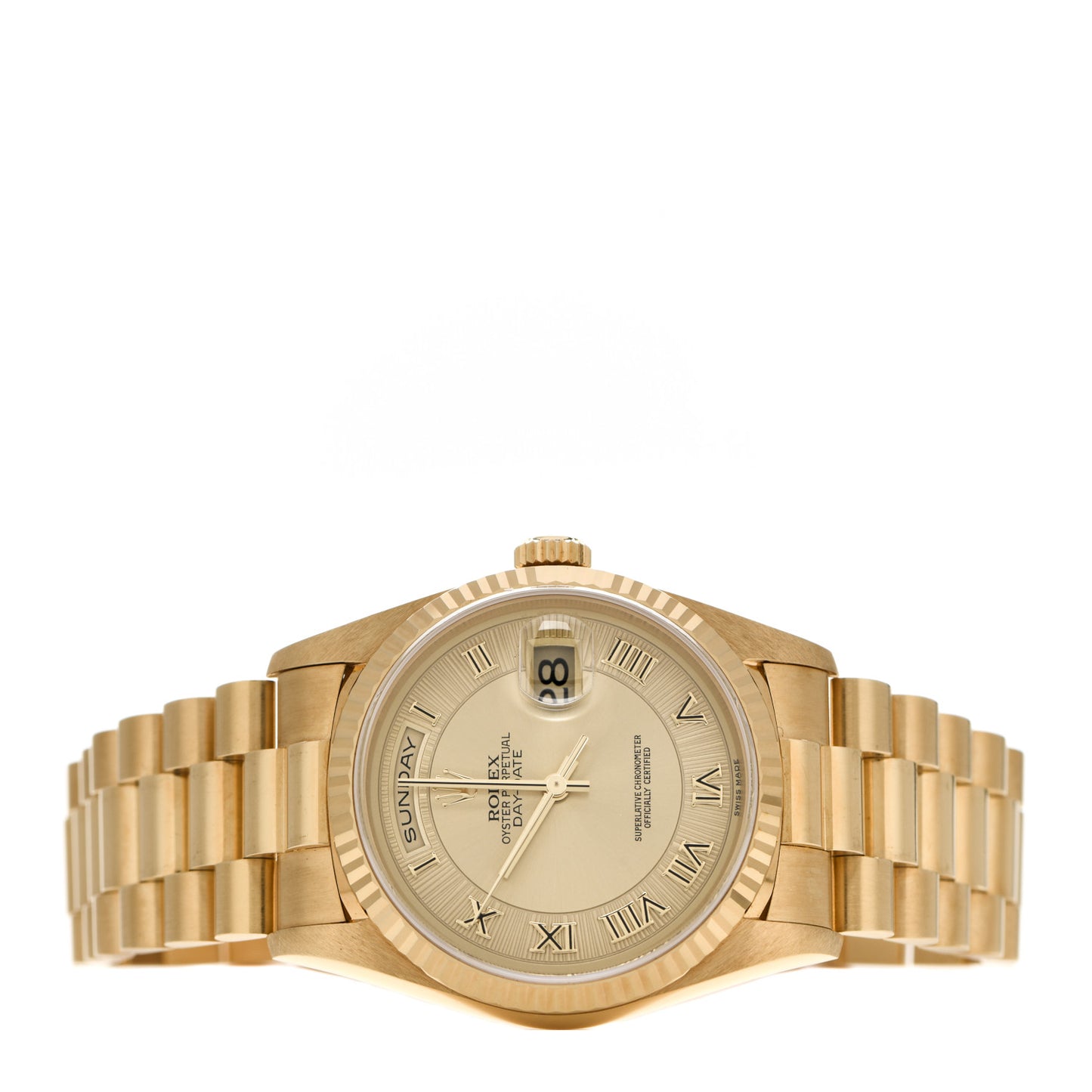 18K Yellow Gold 36mm Oyster Perpetual Day-Date President Watch Champagne Roman 18238