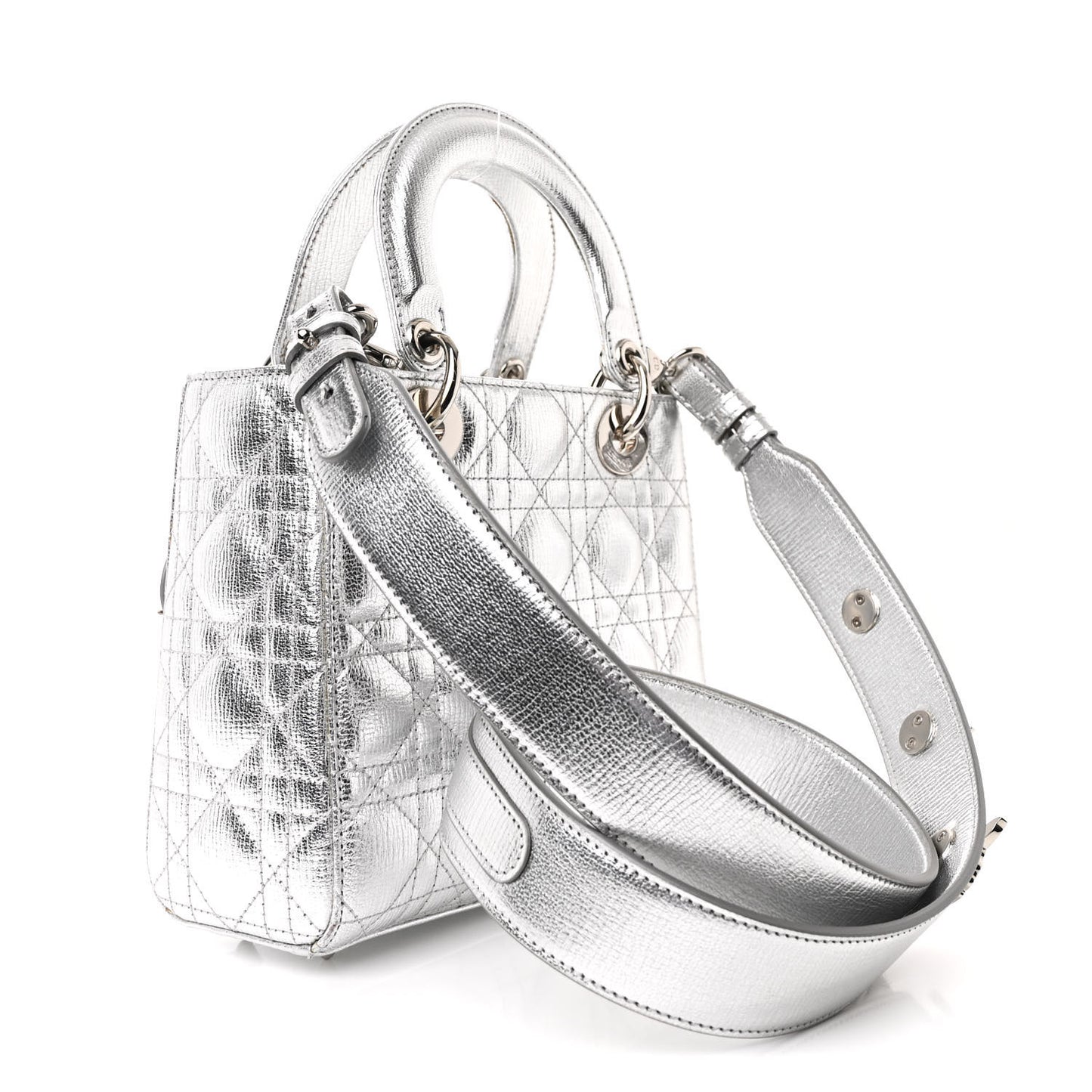 Metallic Grained Calfskin Cannage Small Lucky Badges My Lady Dior Silver