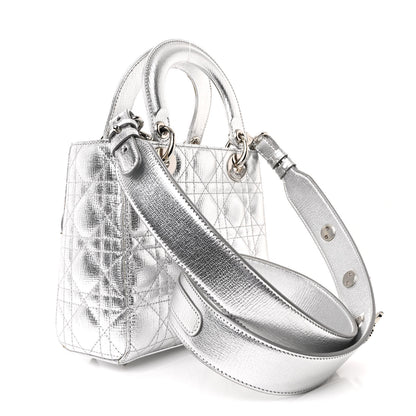 Christian Dior Metallic Grained Calfskin Cannage Small Lucky Badges My Lady Dior Silver 3 of 12