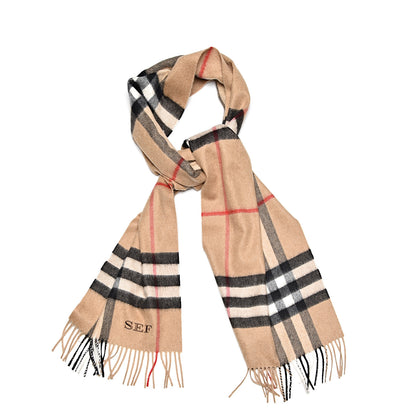 Burberry Cashmere Giant Check Fringe Scarf Camel 1 of 6