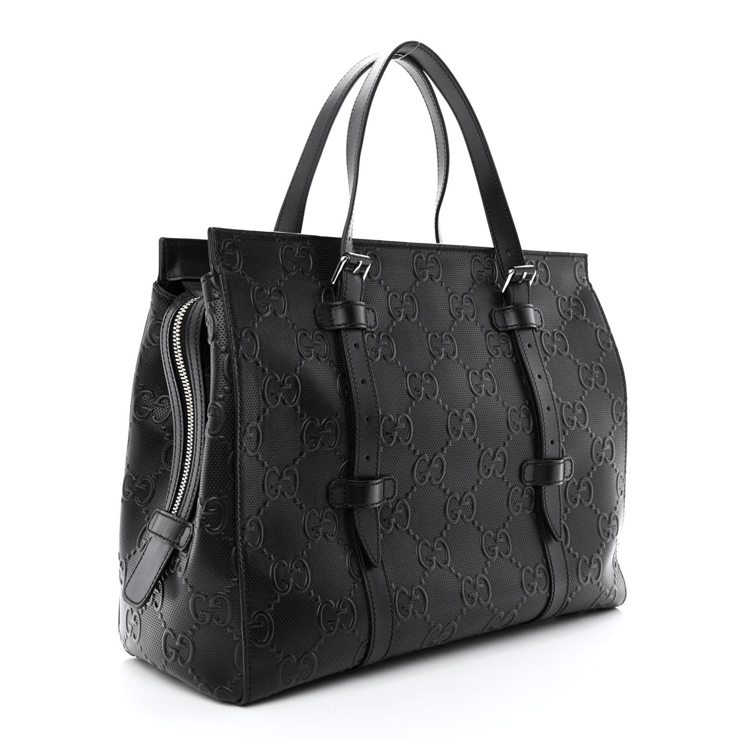 Calfskin GG Tennis Embossed Tote Bag Black