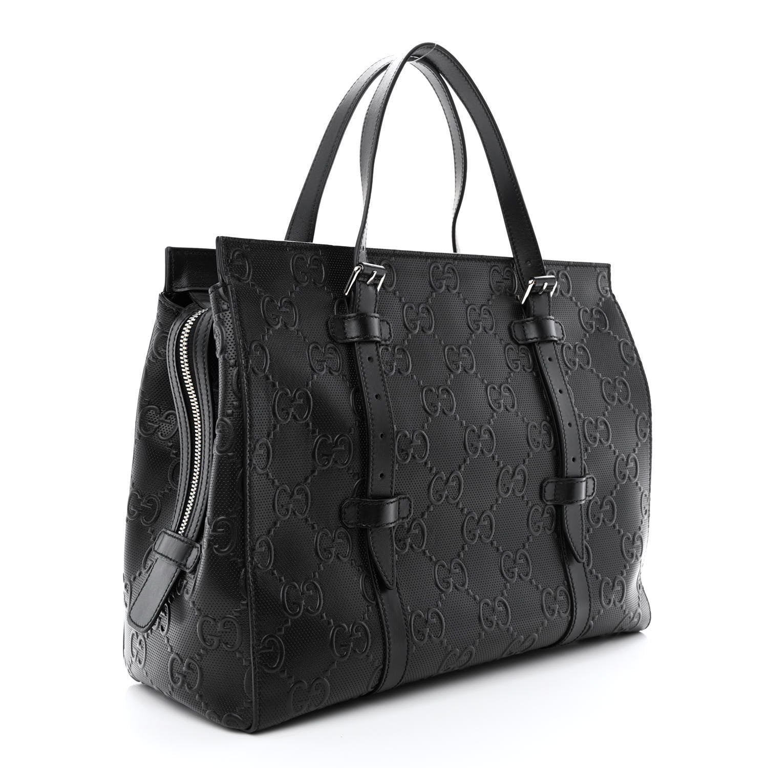 Gucci Calfskin GG Tennis Embossed Tote Bag Black 3 of 10