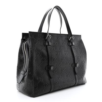 Gucci Calfskin GG Tennis Embossed Tote Bag Black 3 of 10