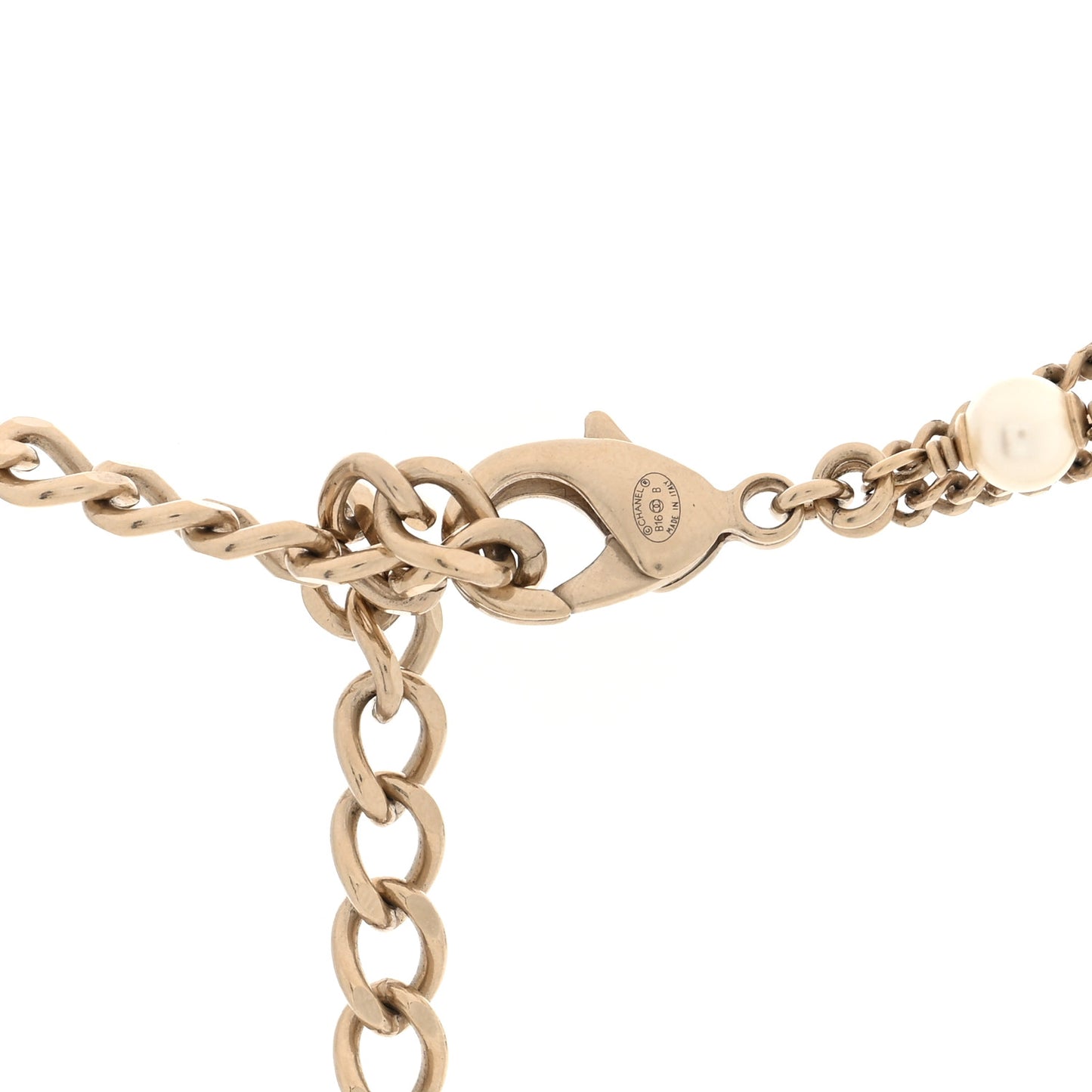 Metal Chain Link Pearl CC Multi Strand Choker Necklace Gold