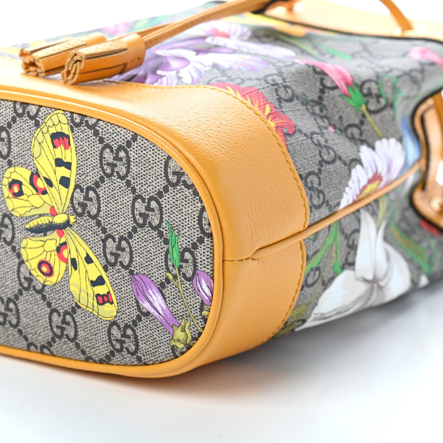 GG Supreme Monogram Flora Small Ophidia Bucket Bag Beige Multicolor Crop