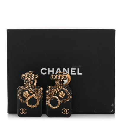 Chanel Pearl CC Perfume Bottle Drop Earrings Black Gold 5 of 5