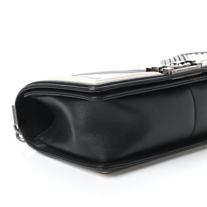 Chanel Calfskin Pleated Medium Boy In Rome Flap Black White 6 of 11