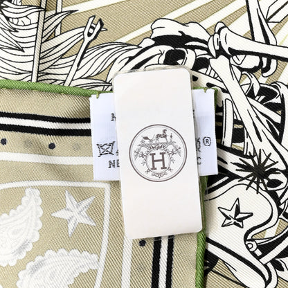 Hermes Silk Chorus Stellarum Bandana Scarf 55 Vert Argile White Black 3 of 5