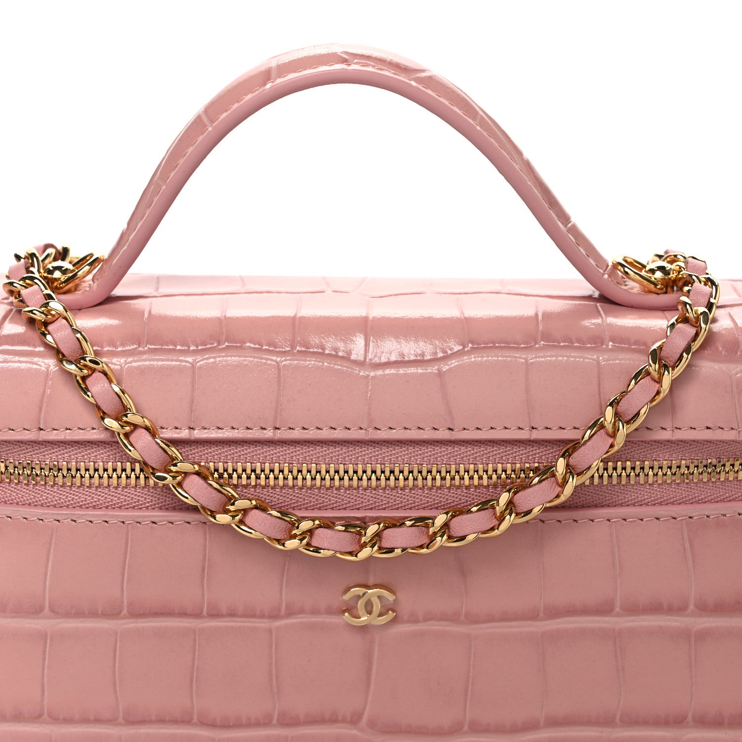 Chanel Calfskin Crocodile Embossed Crococo Exoticoco Vanity With Chain Light Pink 8 of 11