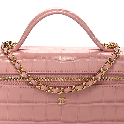 Chanel Calfskin Crocodile Embossed Crococo Exoticoco Vanity With Chain Light Pink 8 of 11