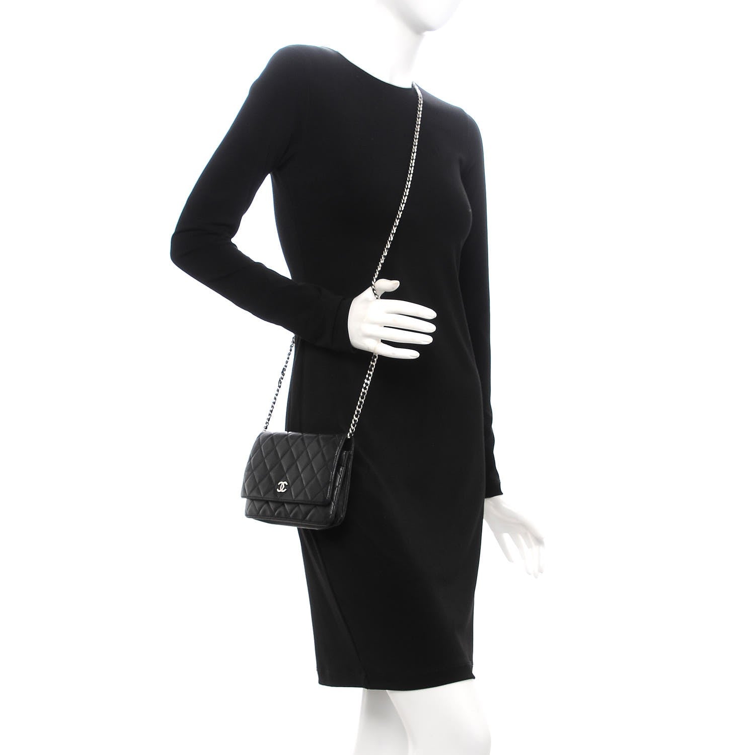 Chanel Lambskin Quilted Wallet On Chain WOC Black 2 of 15