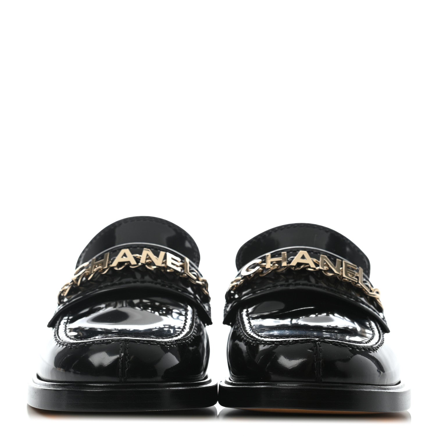 Chanel Shiny Calfskin Logo Loafers 36 Black 2 of 6