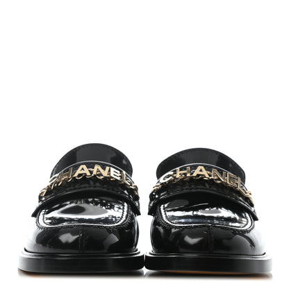 Chanel Shiny Calfskin Logo Loafers 36 Black 2 of 6