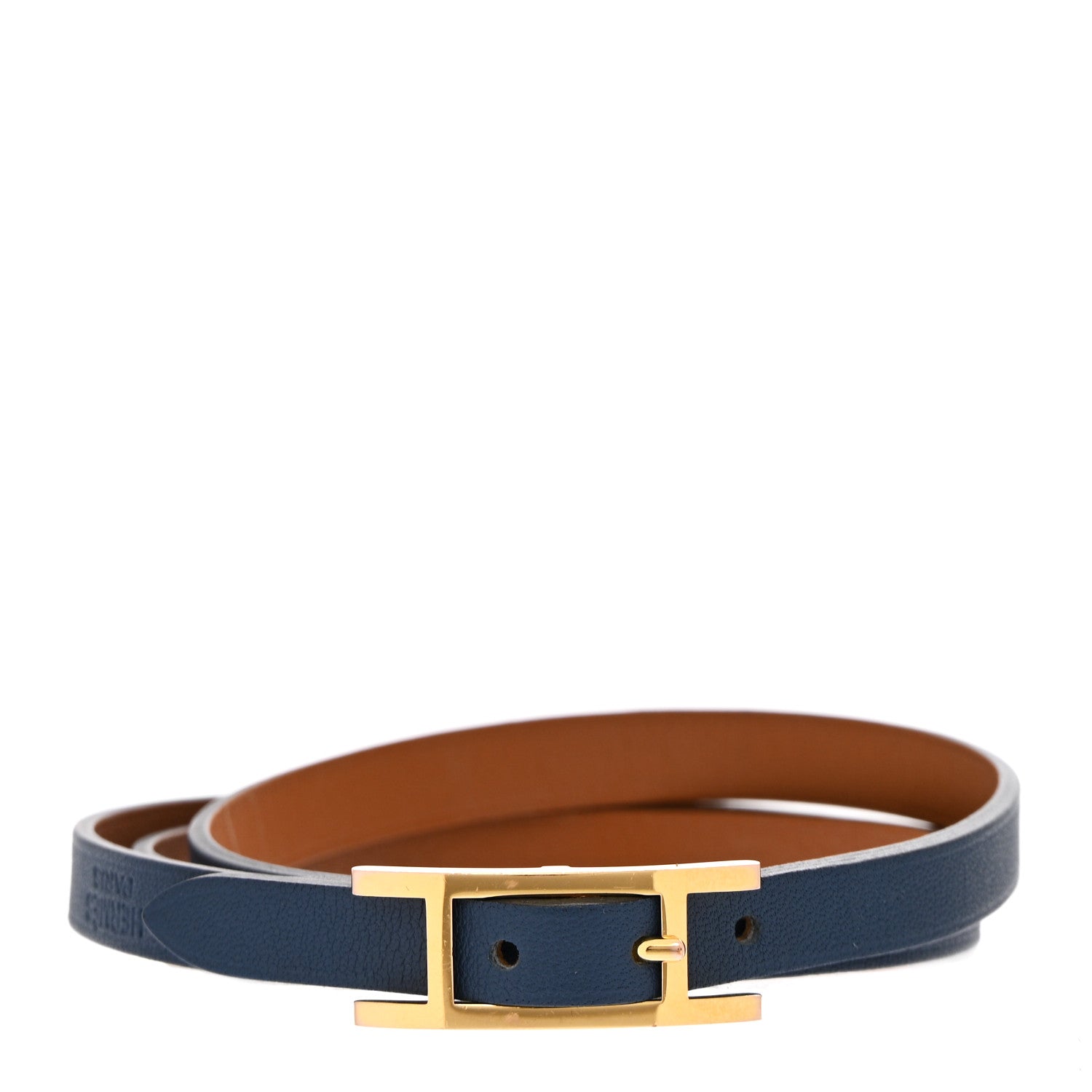 Hermes Swift Behapi Double Tour Bracelet S Bleu Saphir Gold 1 of 6