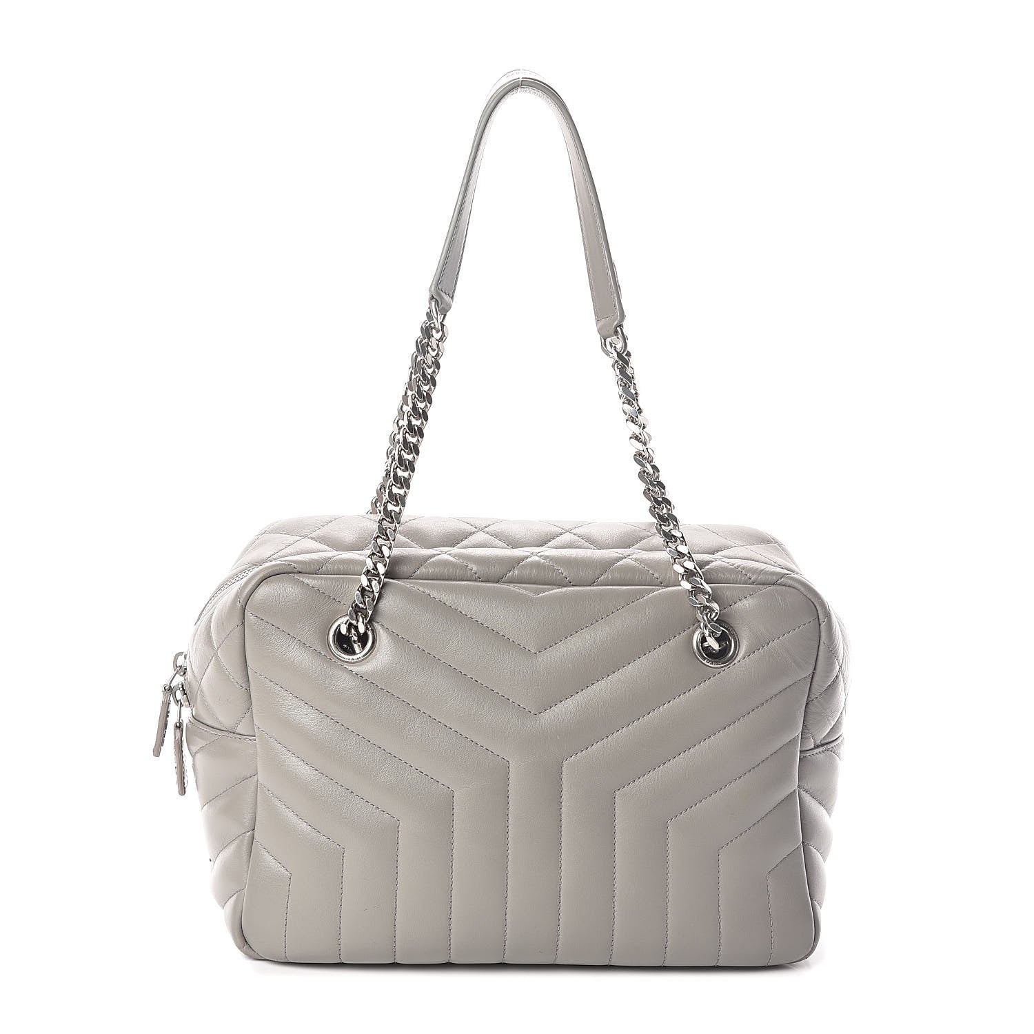 Saint Laurent Calfskin Y Quilted Monogram Medium Loulou Bowling Bag Light Grey 1 of 9