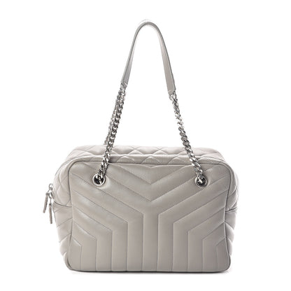 Saint Laurent Calfskin Y Quilted Monogram Medium Loulou Bowling Bag Light Grey 1 of 9