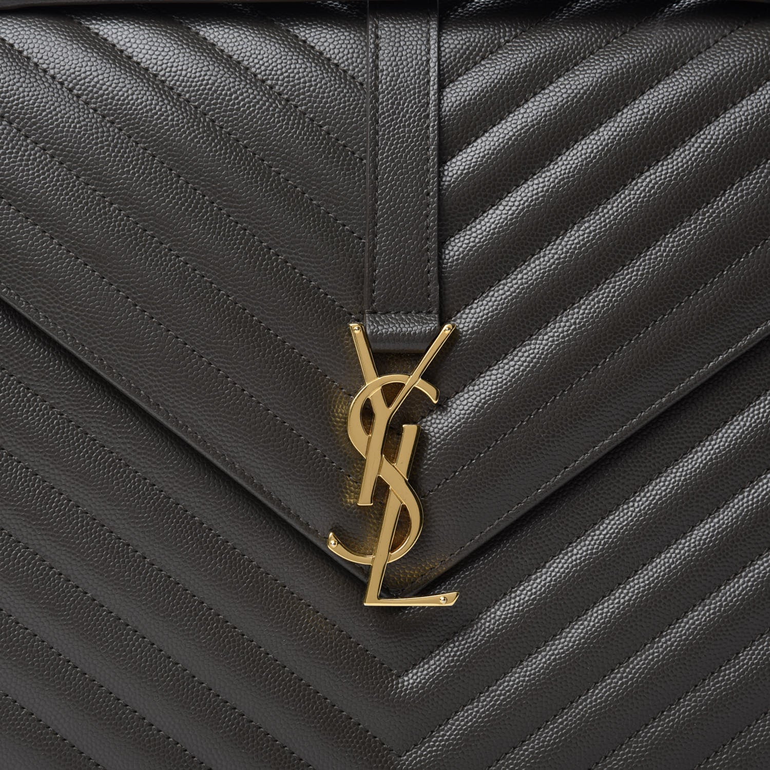 Saint Laurent Grain De Poudre Matelasse Chevron Large Monogram Satchel Bronze 11 of 11