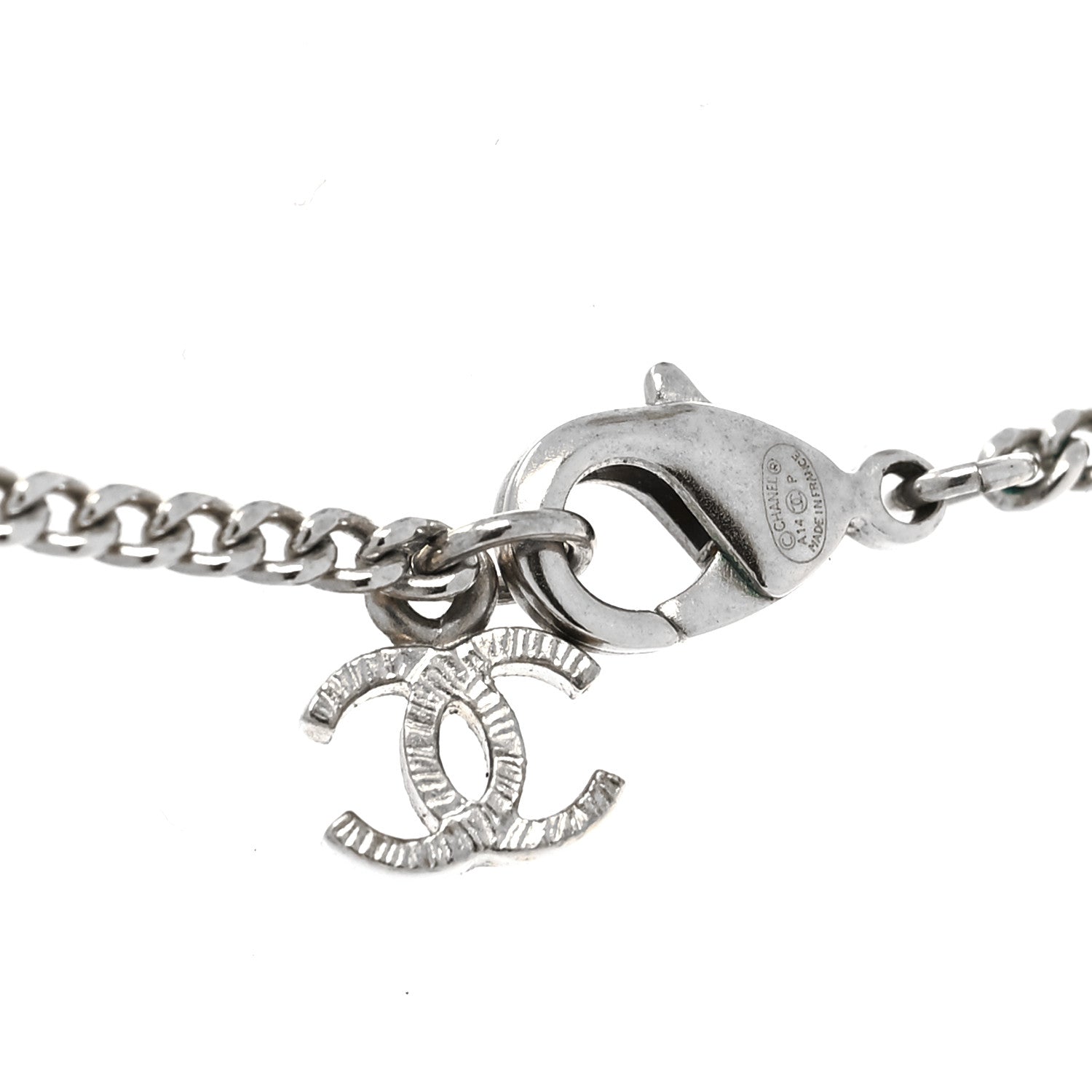 Chanel Crystal CC Pendant Necklace Silver 4 of 5
