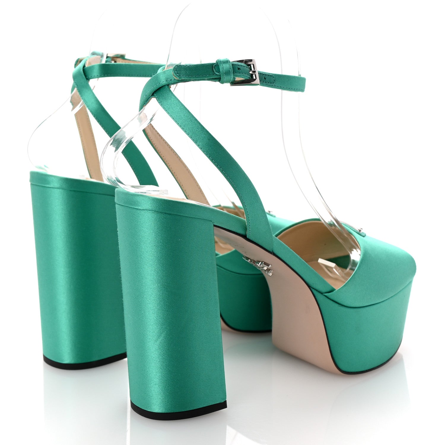 Prada Satin Metal Triangle Logo Ankle Strap 40/135mm Platform Sandals 37 Assenzio 5 of 8