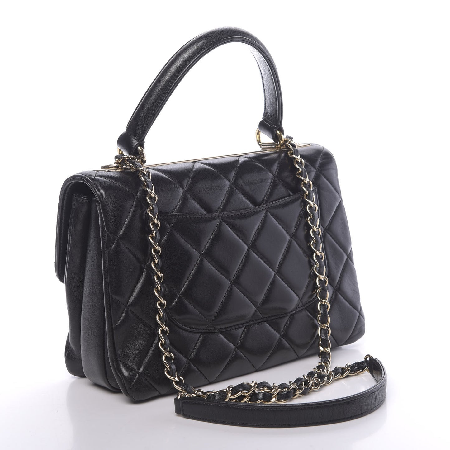 Lambskin Quilted Small Trendy CC Dual Handle Flap Bag Black