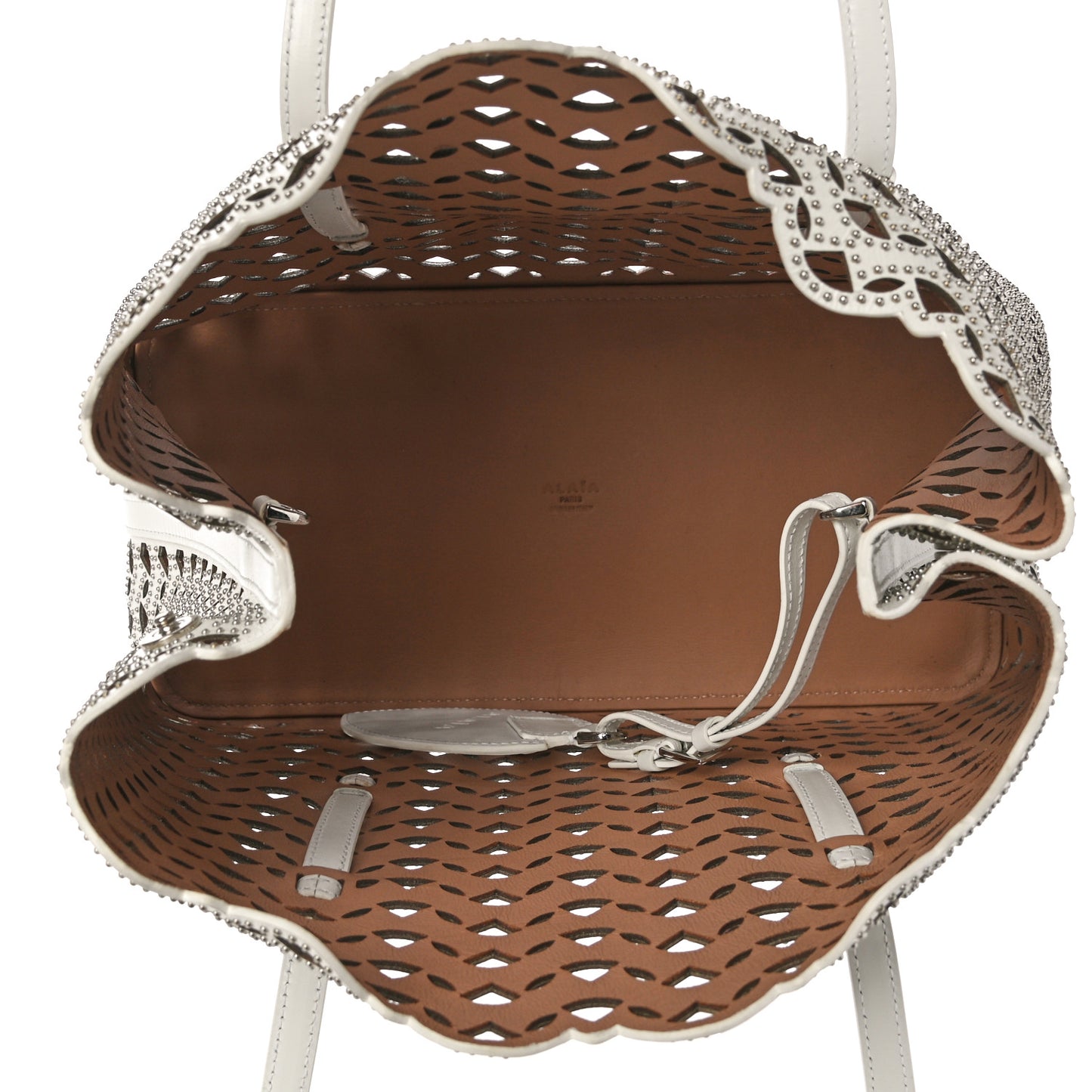 Calfskin Laser Cut Mina 32 Bag Blanc Optique