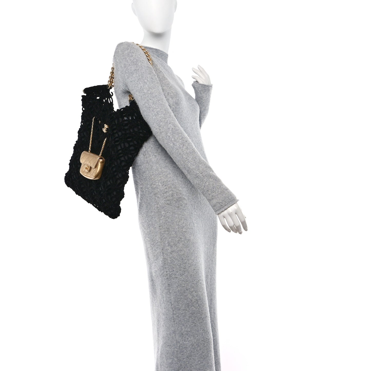 Braided Velvet Metallic Lambskin Precious Net Tote Black