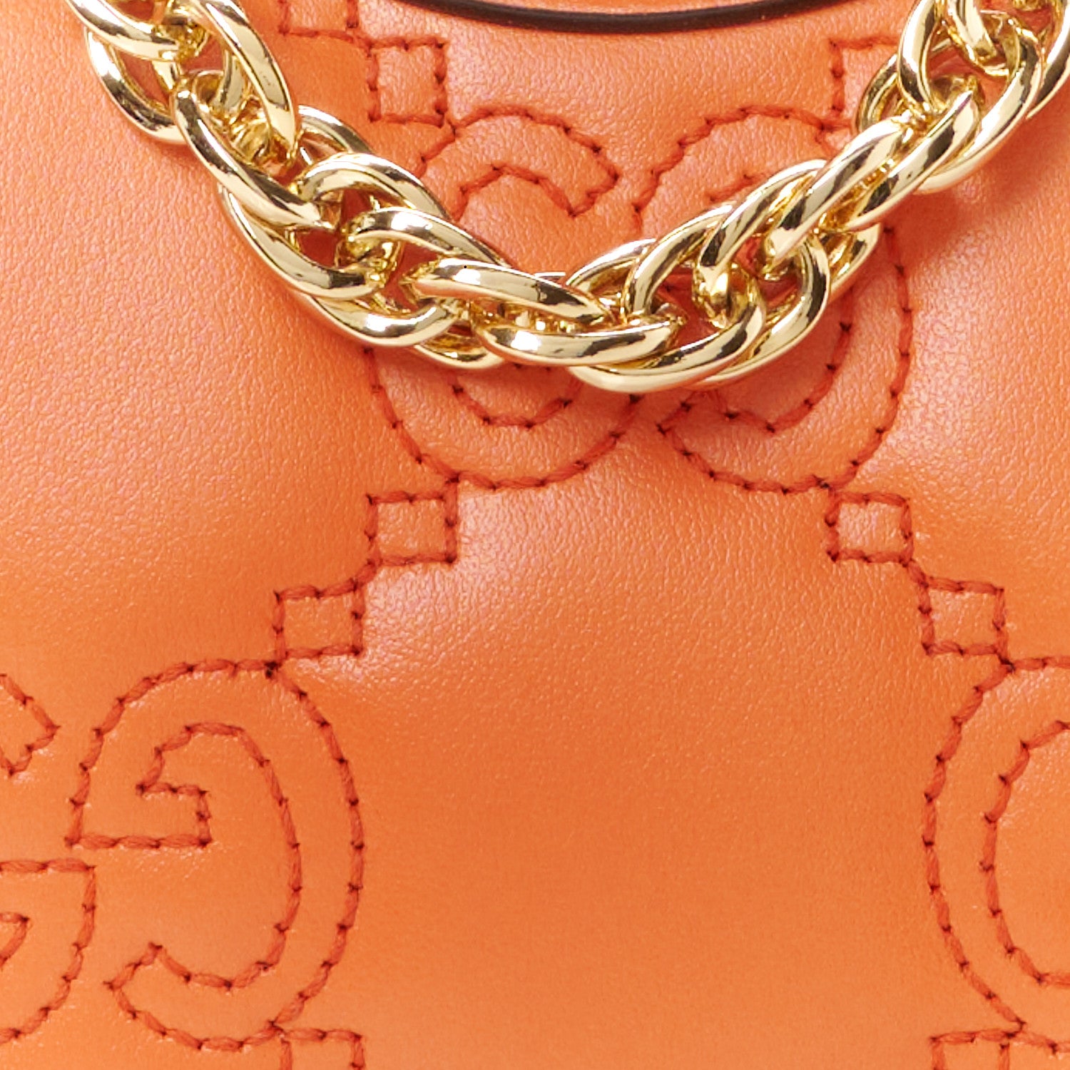Gucci Calfskin GG Matelasse Chain Handbag Deep Orange Natural 9 of 11