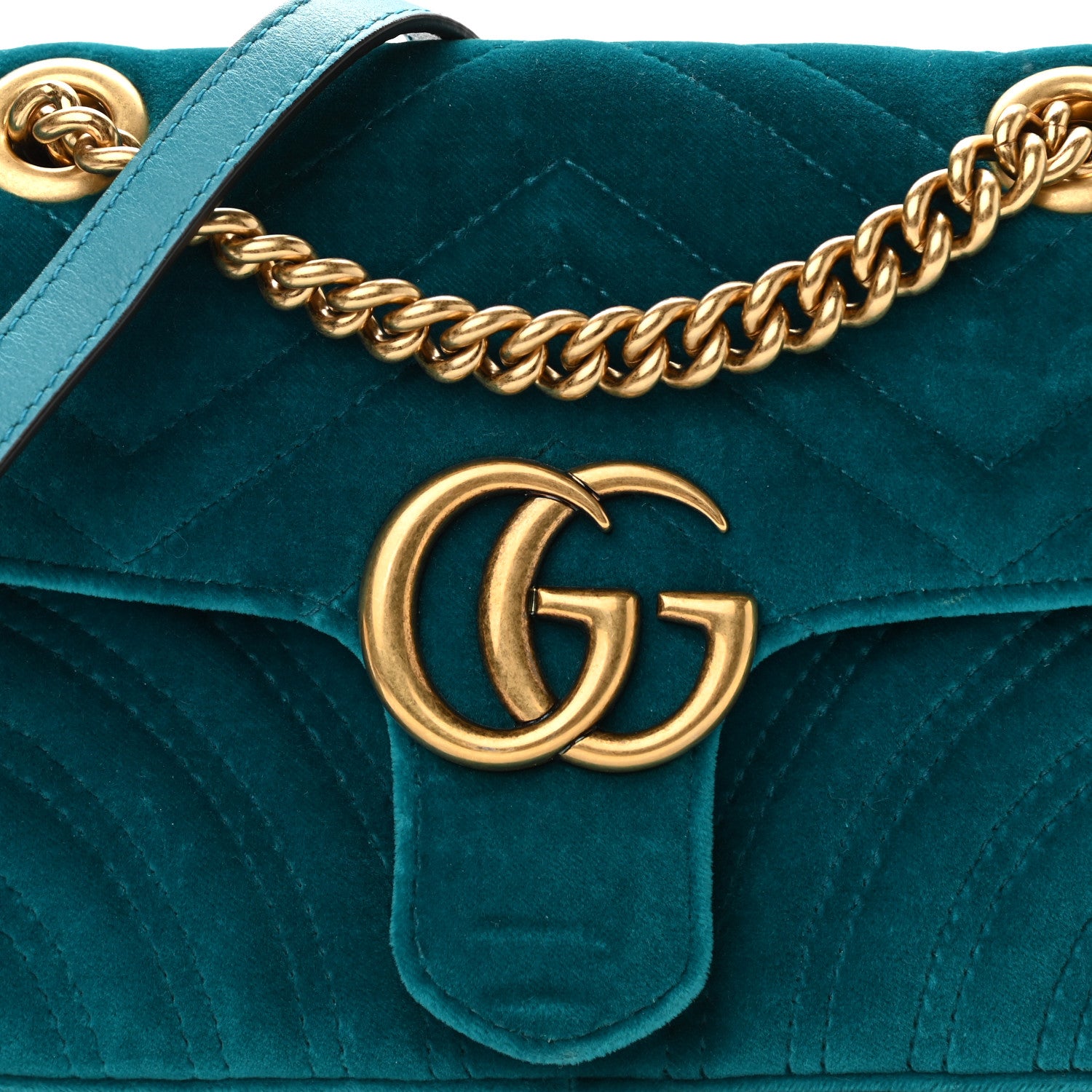 Gucci Velvet Matelasse Mini GG Marmont Shoulder Bag Pavone Cyan 8 of 10