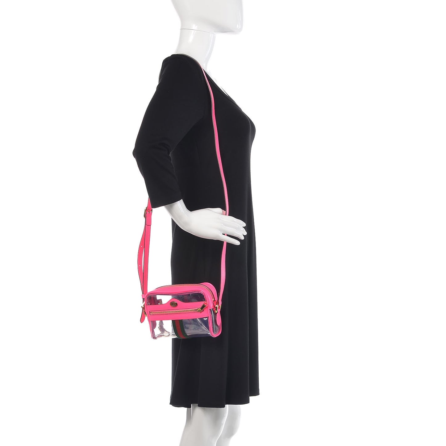 Vinyl Web Mini Ophidia Transparent Shoulder Bag Fluorescent Fuchsia