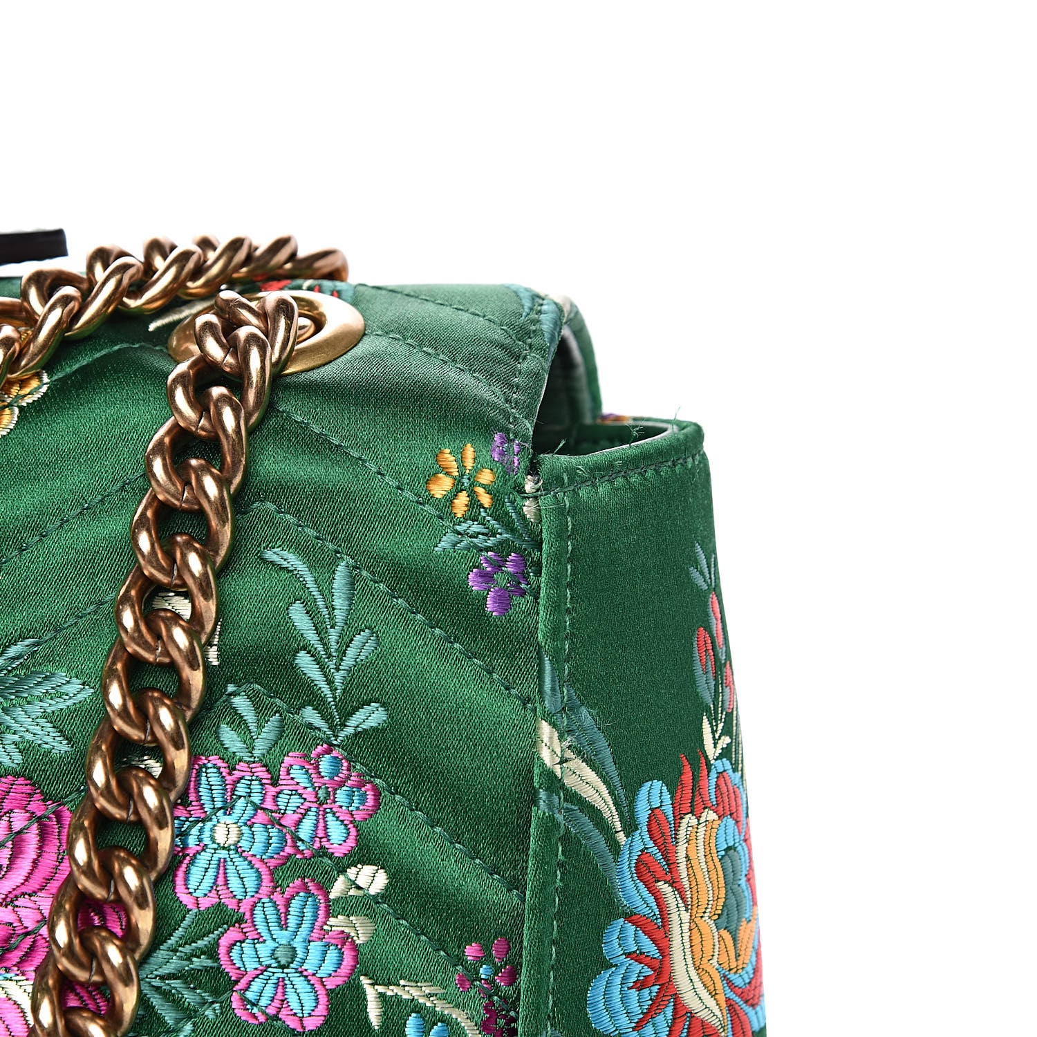 Gucci Jacquard Matelasse Floral Maxi GG Marmont Top Handle Shoulder Bag Green Multicolor 13 of 19