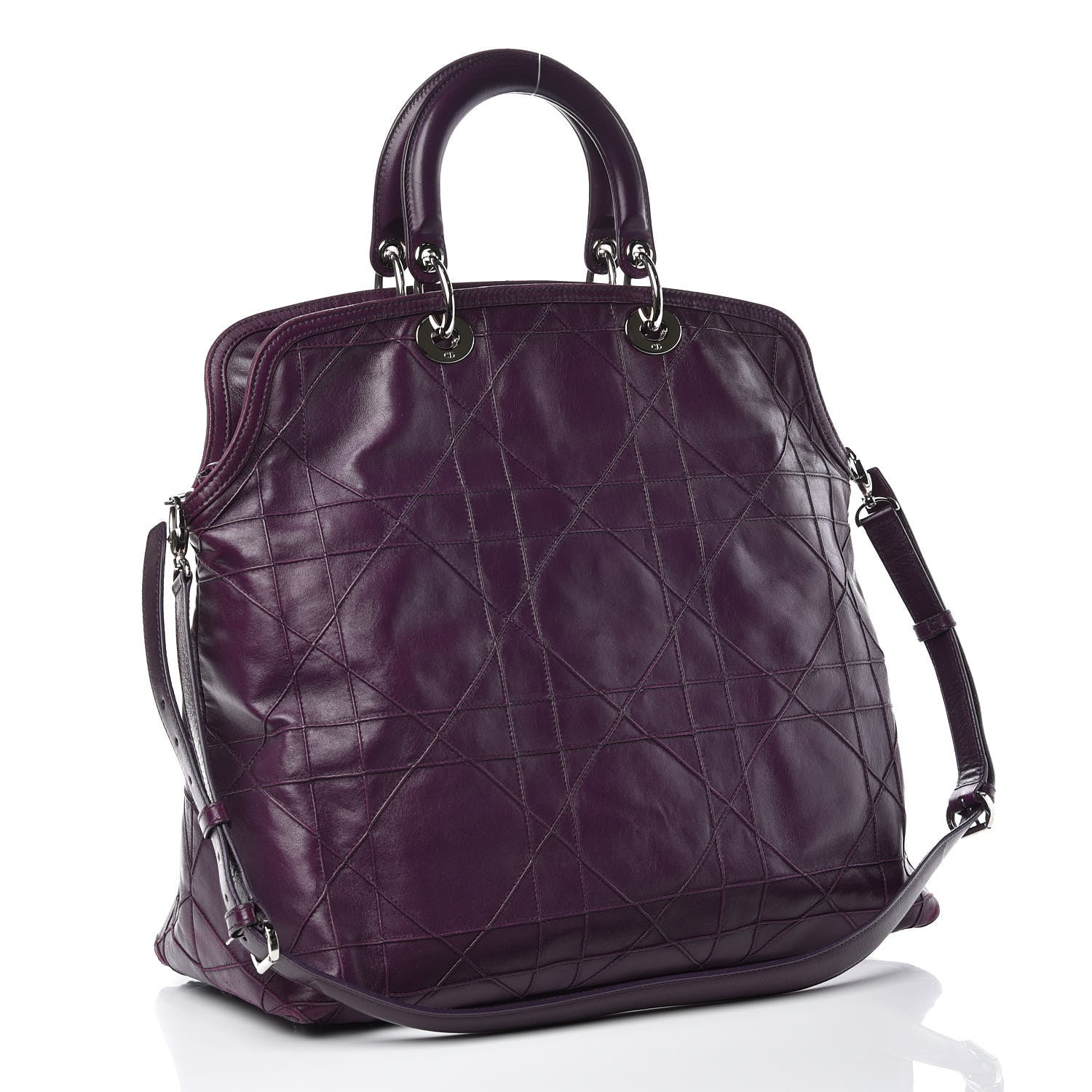 Christian Dior Lambskin Cannage Large Granville Tote Purple 4 of 17
