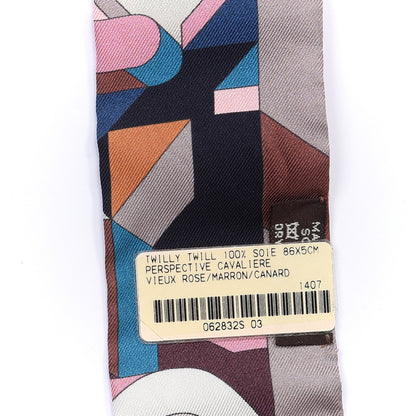 Hermes Silk Perspective Cavaliere Twilly Vieux Rose Marrone Canard 3 of 4