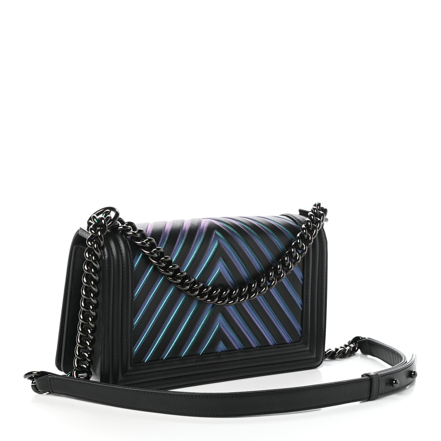 Calfskin Painted Chevron Embossed Medium Boy Flap Black