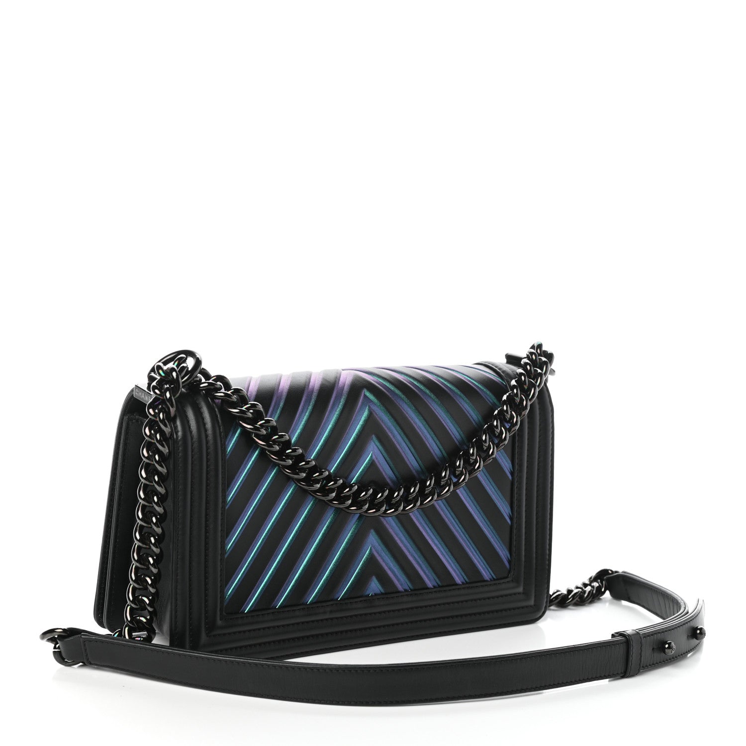 Chanel Calfskin Painted Chevron Embossed Medium Boy Flap Black 3 of 10