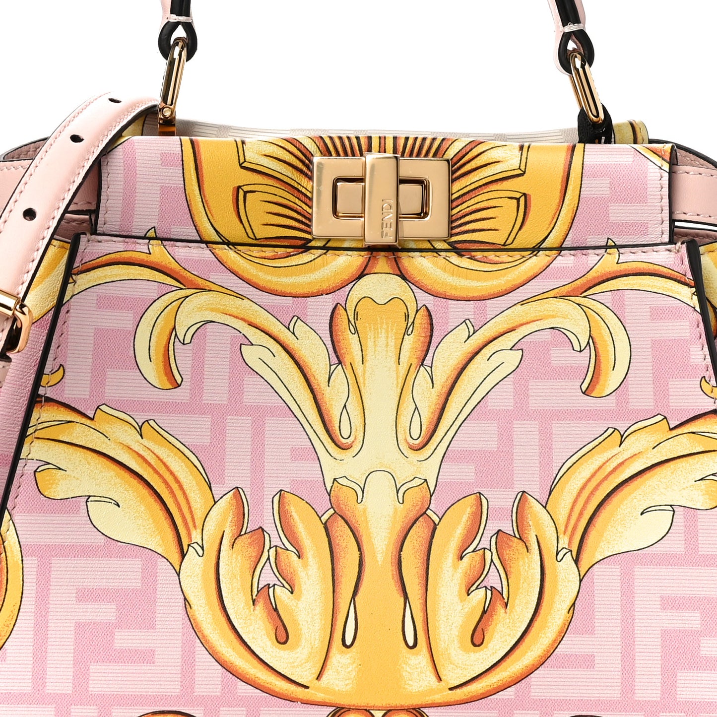 X VERSACE Vitello Seta Nappa Fendace FF Baroque Mini Peekaboo Iconic Satchel Pink Gold