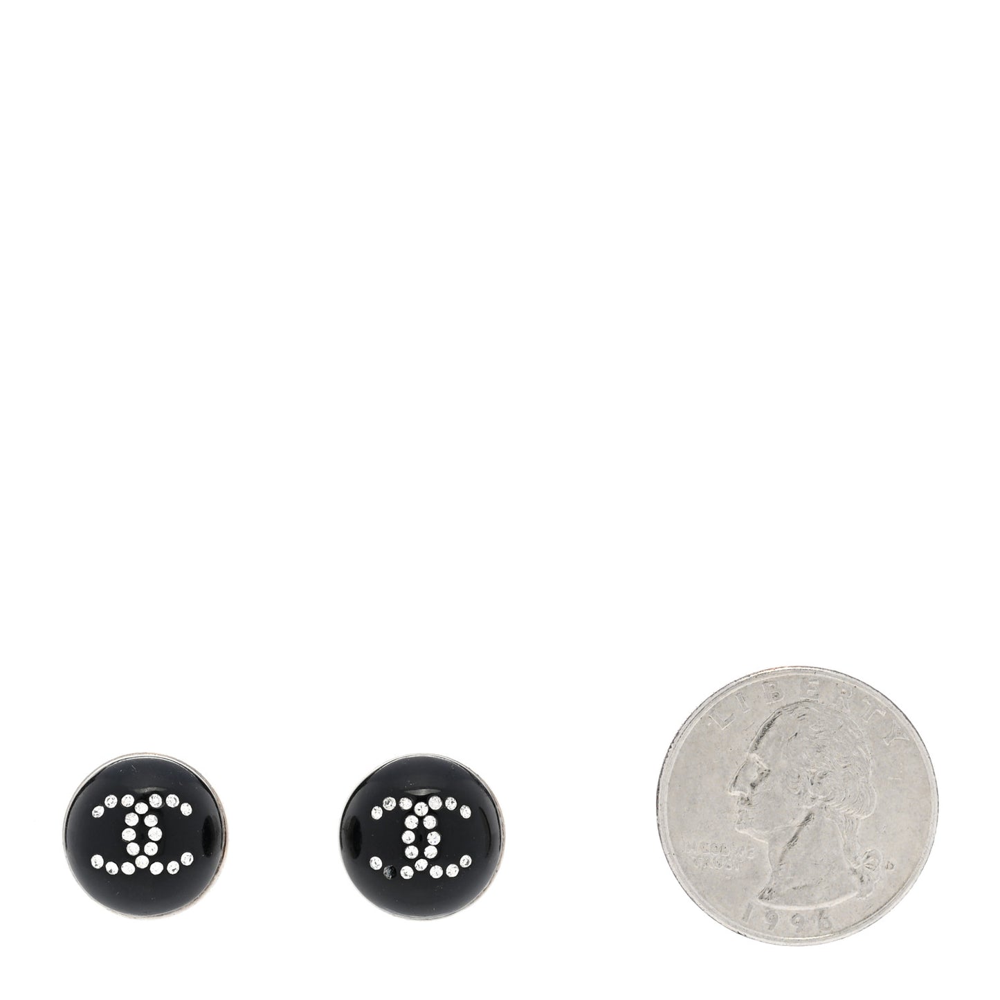 Resin Crystal CC Round Stud Earrings Black