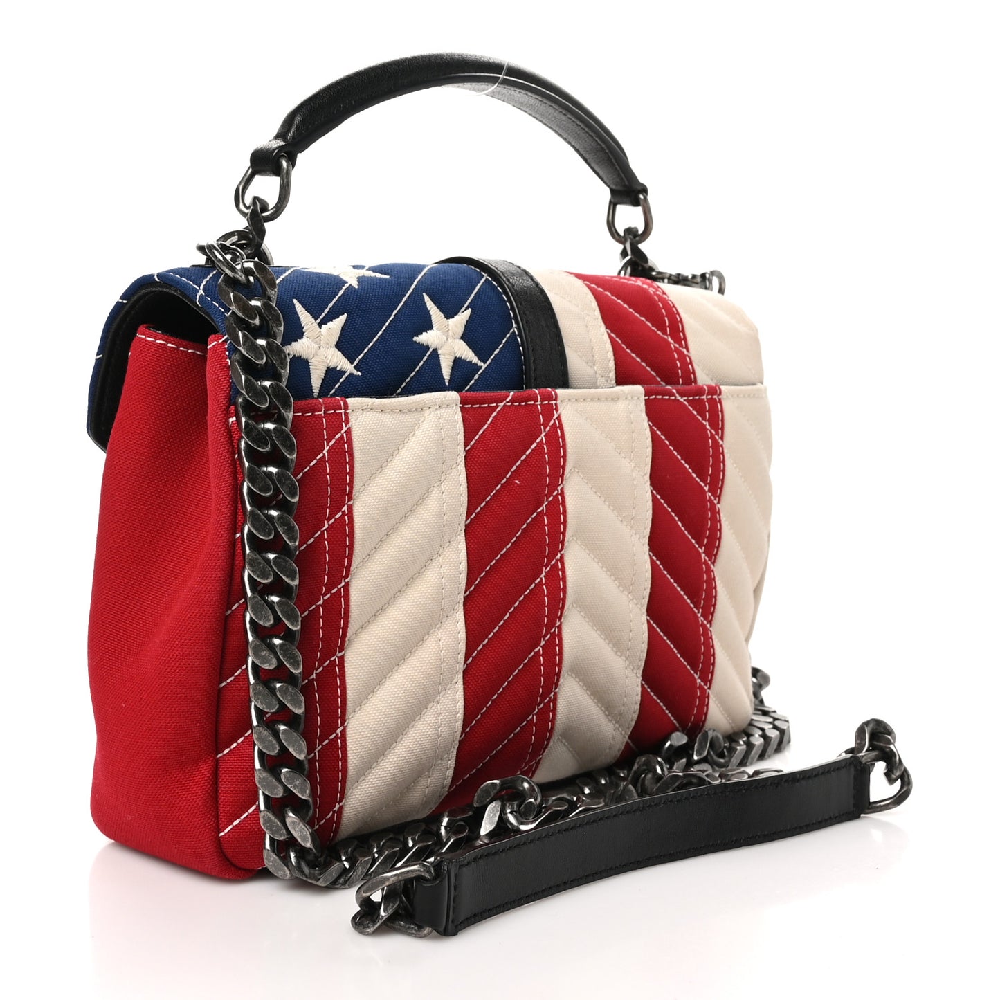 Canvas Matelasse Chevron American Flag Monogram Medium College Bag Red Blue