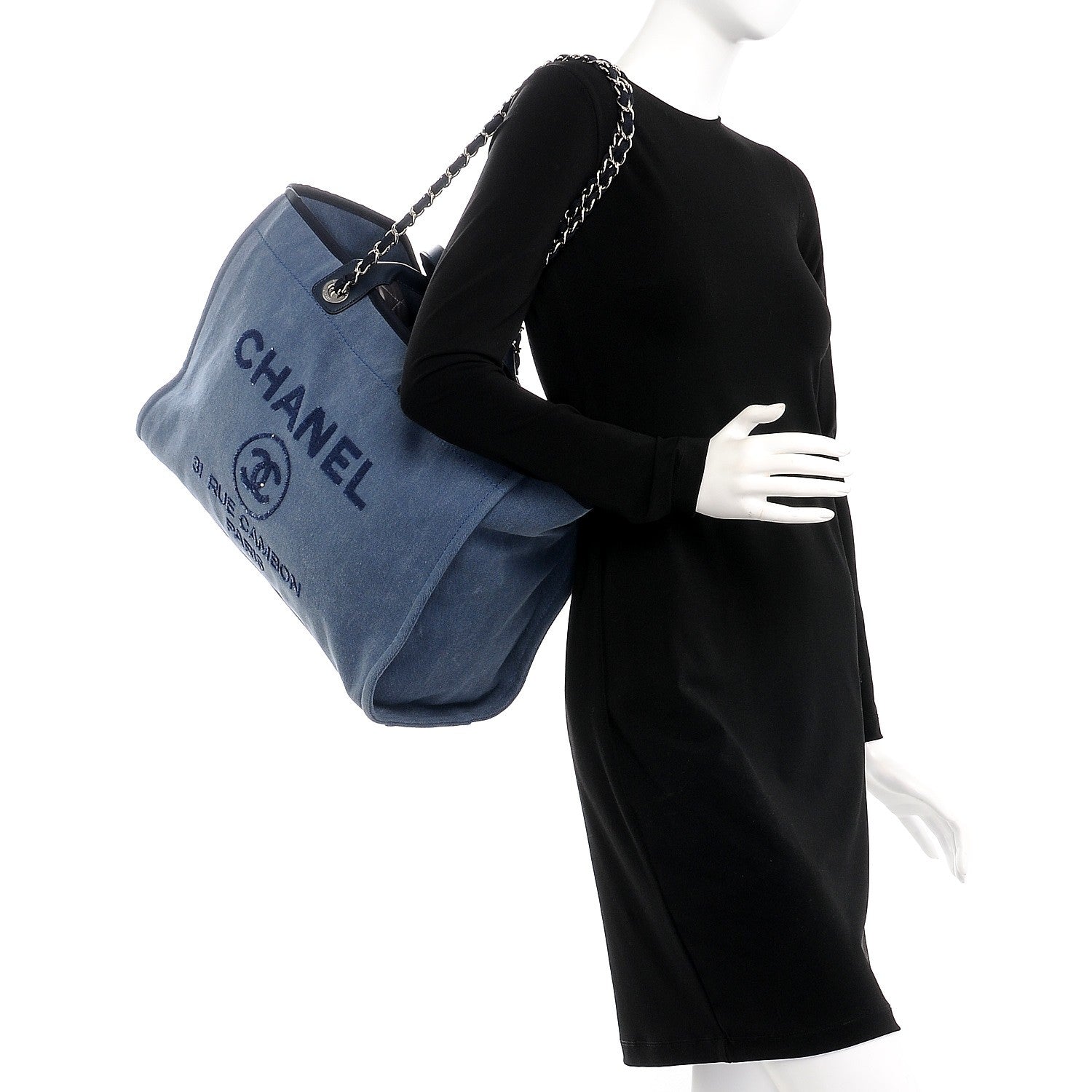 Chanel Canvas Sequin Large Deauville Tote Navy 2 of 10