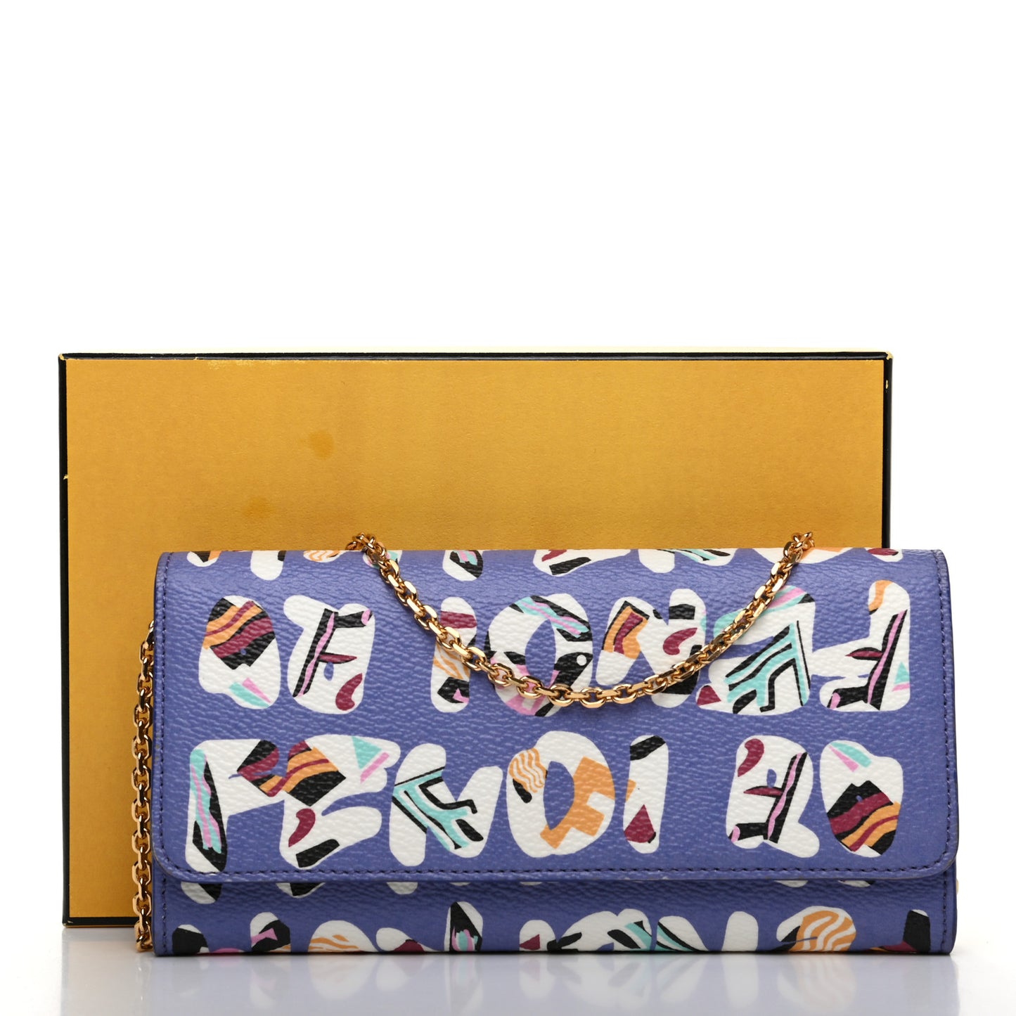 Glazed Fabric Vitello Elite Fendi Roma Chain Wallet Cassis Paglia